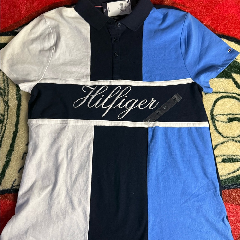 Tommy Hilfiger Blue and White Polo Top